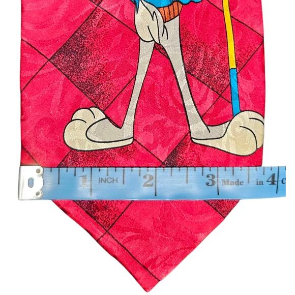 Vtg Looney Tunes Silk Tie Playing Pool Bugs Daffy Foghorn Yosemite 1992 Italy - Picture 6 of 6